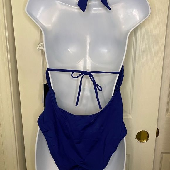 Kenneth Cole New York Swim | Halter Plunge Mio One Piece Size Large Navy Blue - Picture 5 of 11